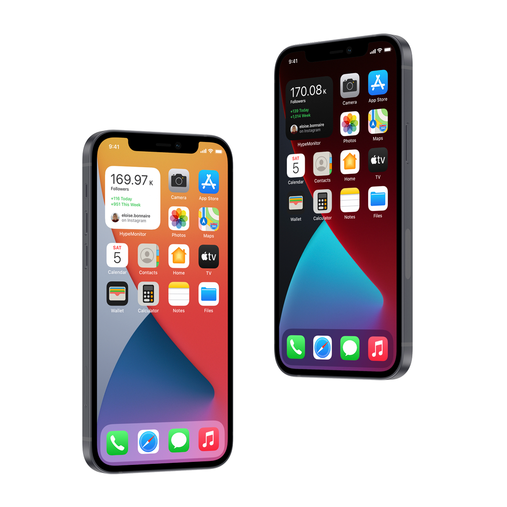 Two phone mockups displaying the widget